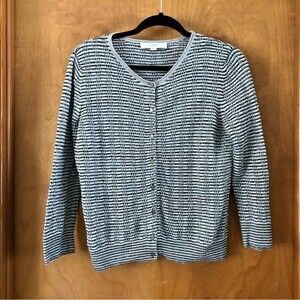 Loft Tan Black White Metallic Striped Button Up Cardigan Size Small